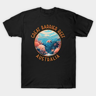Great Barrier Reef Australia Retro Distressed Circle T-Shirt